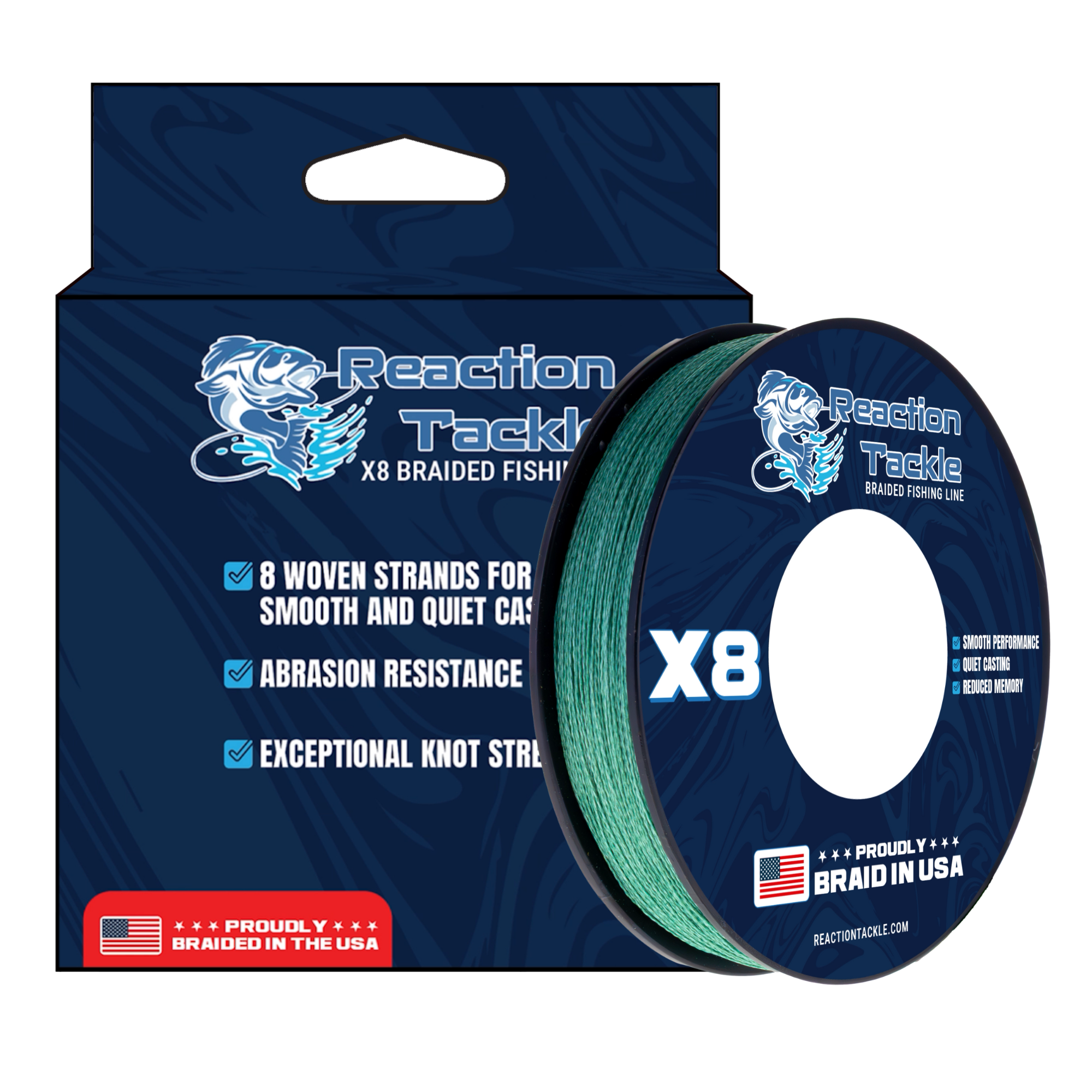 Reaction Tackle BRAIDED IN THE USA Fishing Line- 8X- NEW