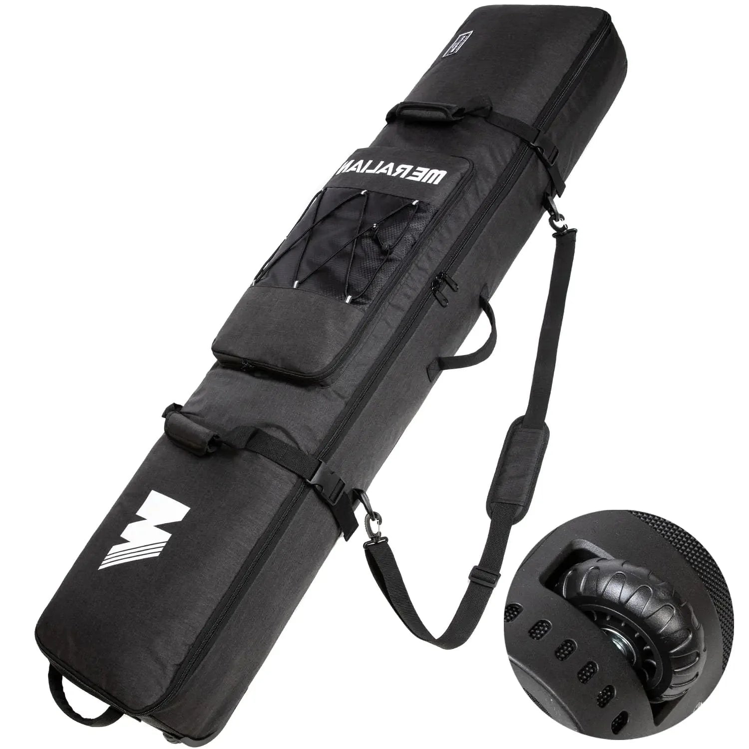 MERALIAN Snowboard Bag with Wheels Padded Roller Snowboard Bag for Single Snowboard and Snowboard BootsAvailable Length in 160cm and 170cm. (BLK 170CM)