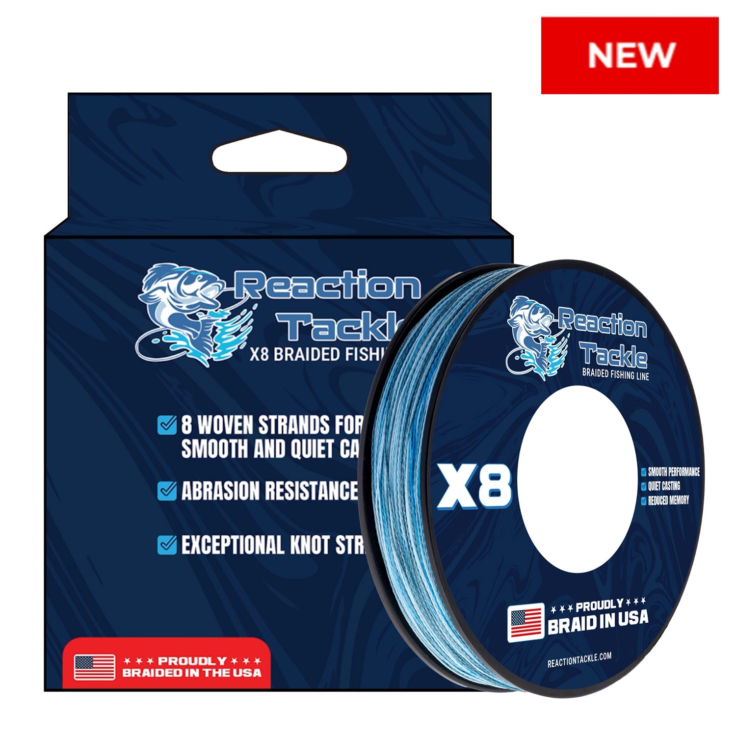 Reaction Tackle BRAIDED IN THE USA Fishing Line- 8X- NEW