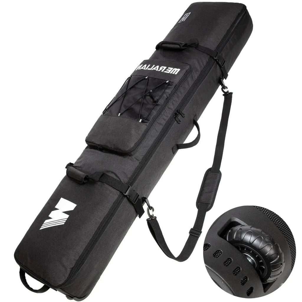 MERALIAN Snowboard Bag with Wheels Padded Roller Snowboard Bag for Single Snowboard and Snowboard BootsAvailable Length in 160cm and 170cm. (BLK 170CM)